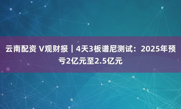 云南配资 V观财报｜4天3板谱尼测试：2025年预亏2亿元至2.5亿元